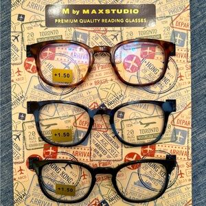 M by Max Studio 3 Pack Reading Glasses T. brown, T. Blue , Black +1.50